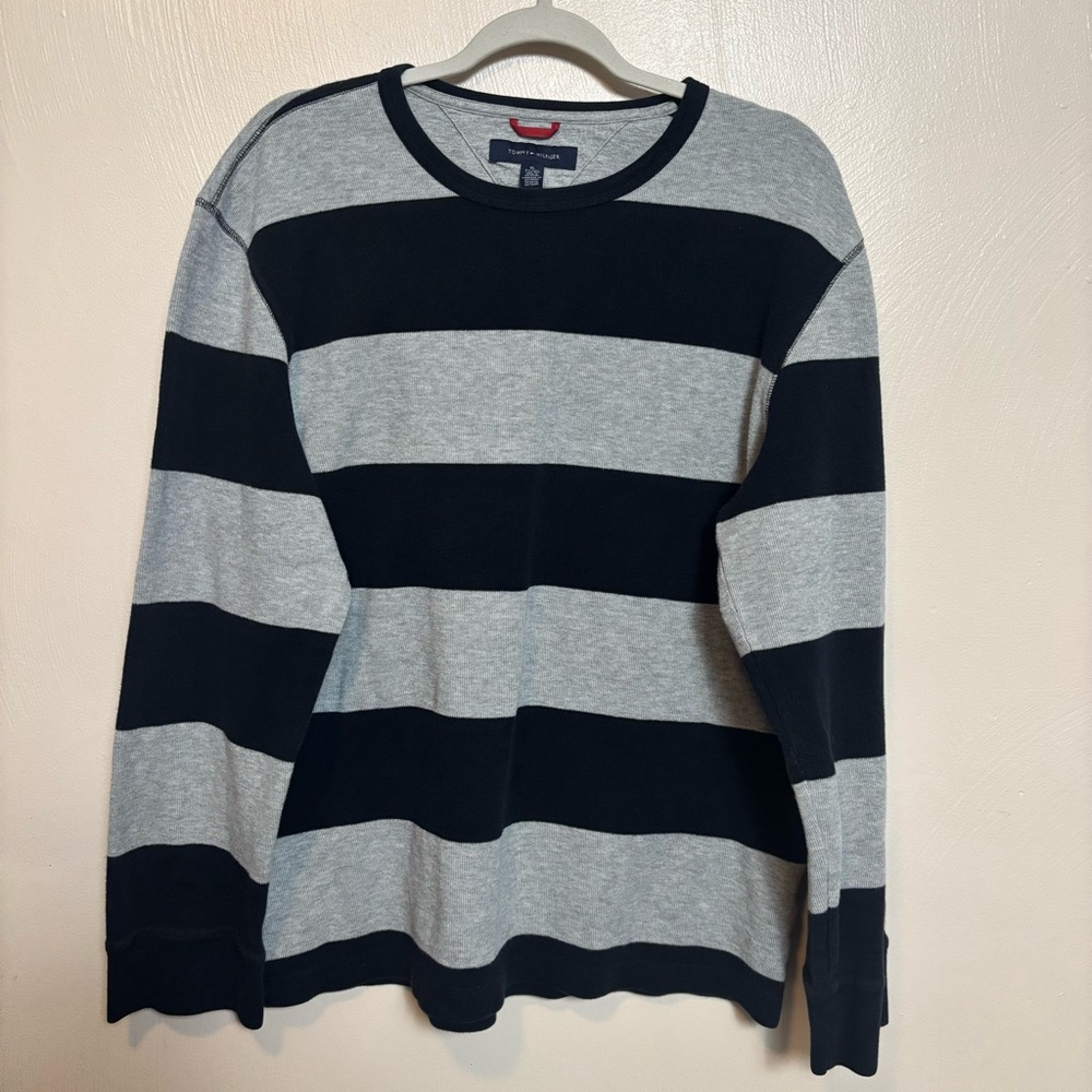 Tommy Hilfiger Men’s‎ Sweater Striped Long Sleeve Black Gray Size XL